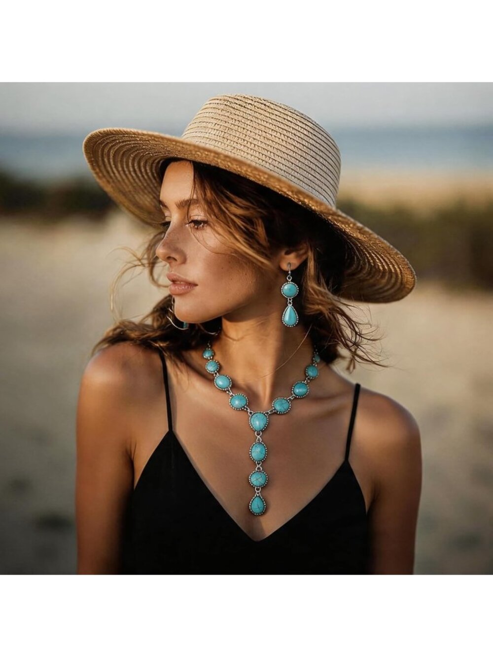 Turquoise Western Necklace & Earrings Set - Boho Jewelry for Women, Perfect Gift - Picture 5 of 7